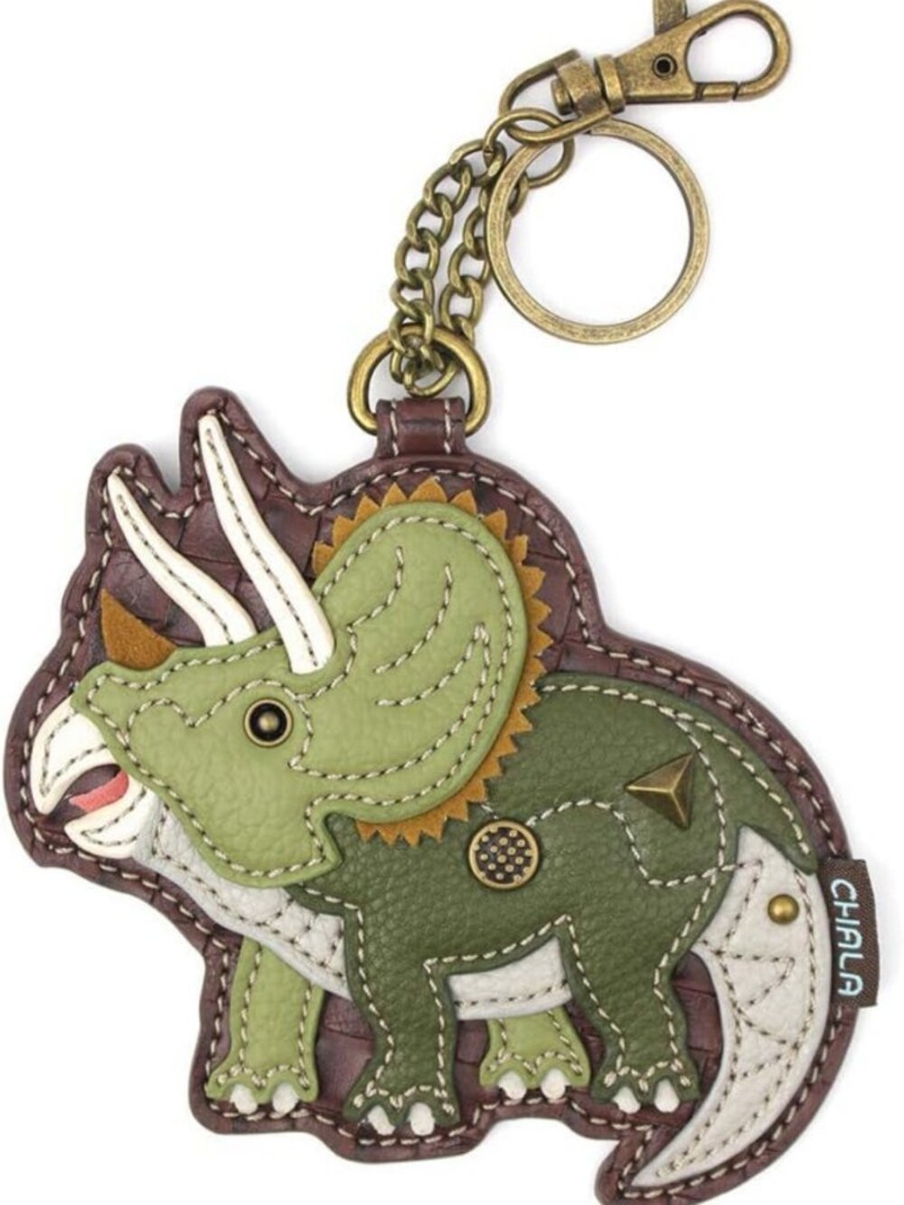 Trendy Women's Decorative Key Fob & Coin Purse - Fun Triceratops Design